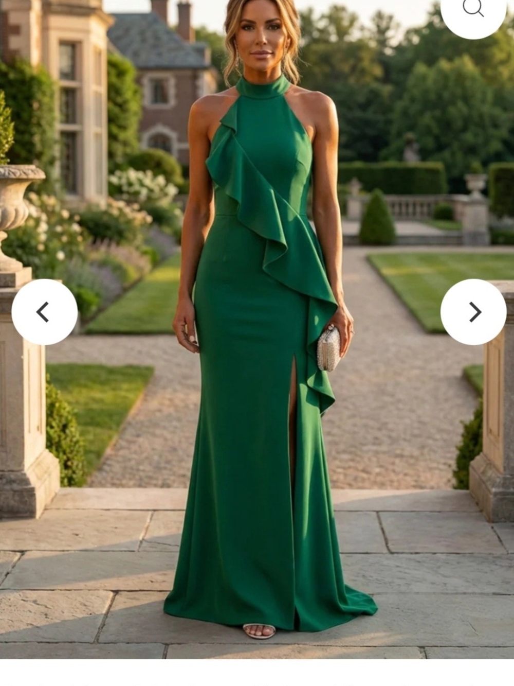 Elegant Green Halter Ruffle Evening Gown